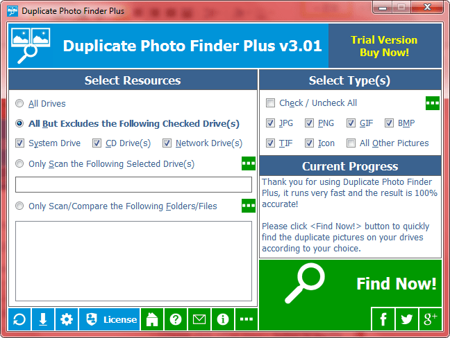 Start Interface of Duplicate Pictures Finder