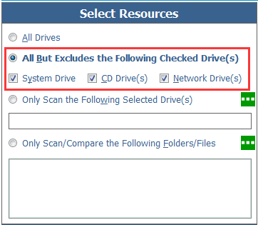 Default Conditions of Resources for Search Duplicate Files