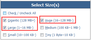 Default Conditions of Sizes for Search Duplicate Files