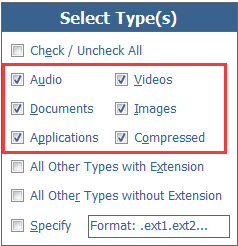 Default Conditions of Types for Search Duplicate Files