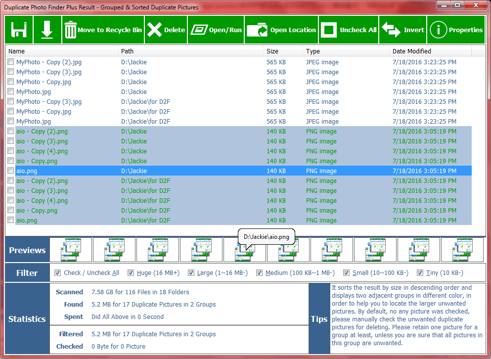 Result of Duplicate Image Finder