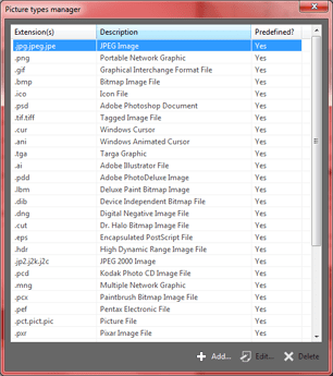 Picture Types Manager Interface